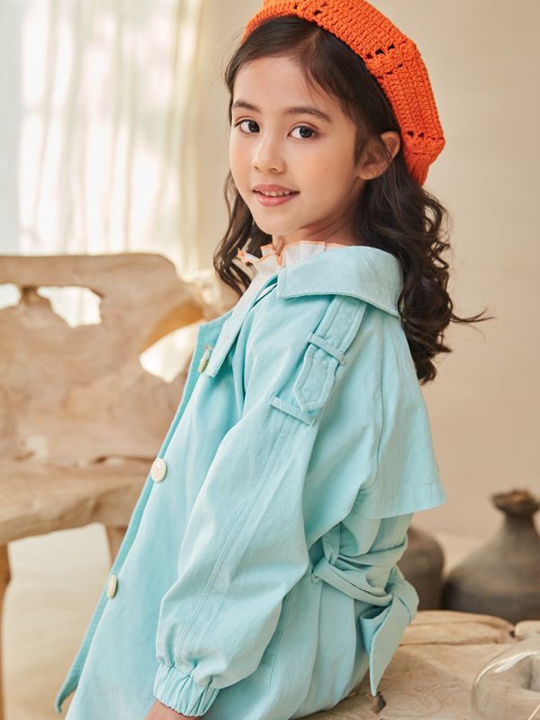 五岳童盟童装2022春夏季蓝色纯色风衣