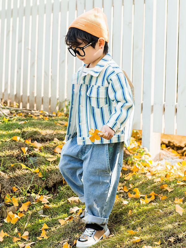 五岳童盟童装2022春夏季蓝色印花长裤