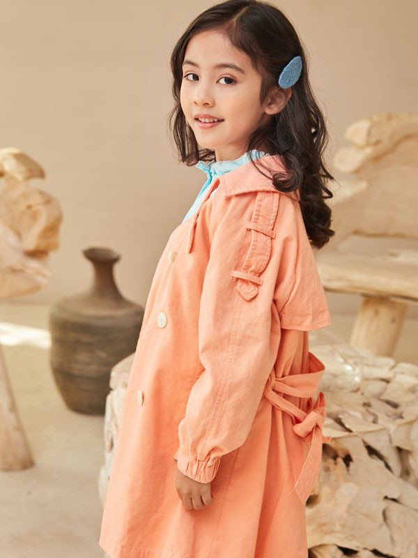 五岳童盟童装2022春夏季橙色纯色风衣