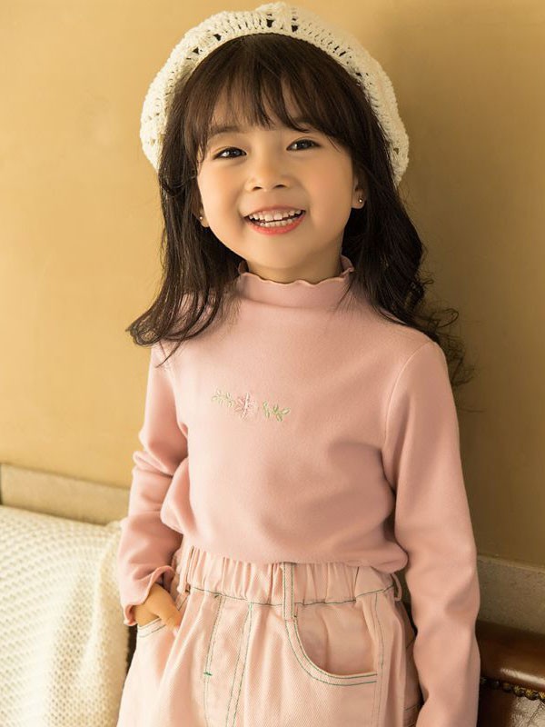 五岳童盟童装2022春夏季粉色纯色针织衫