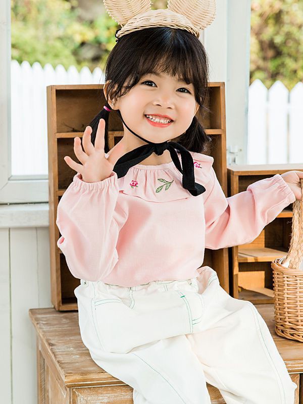 五岳童盟童装2022春夏季粉色刺绣T恤