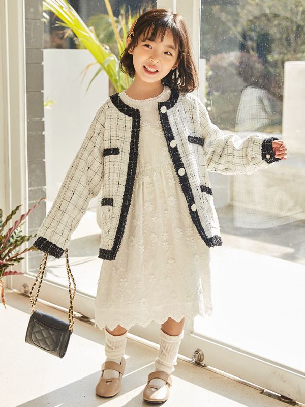 五岳童盟童装2022春夏季白色纯色连衣裙