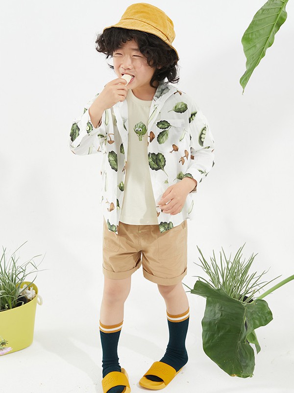 broadcute童装2022春夏季白色印花衬衫