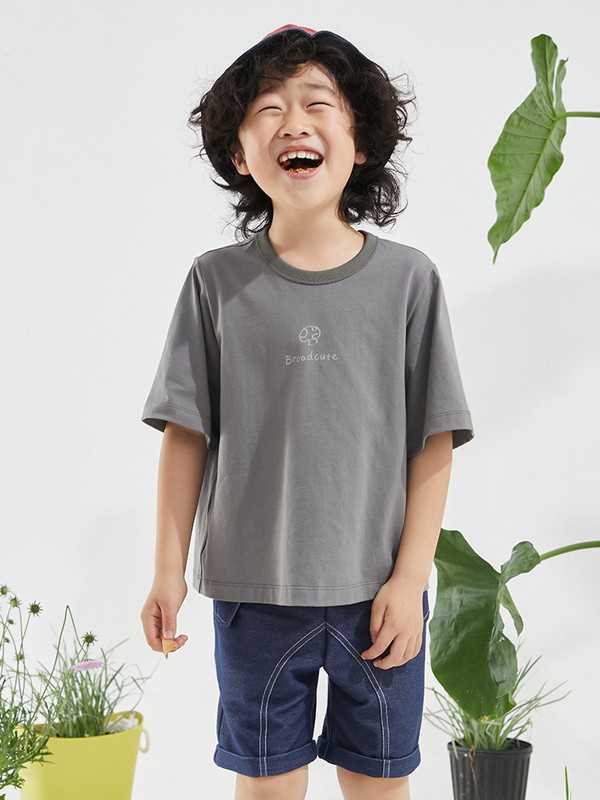 broadcute童装2022春夏季灰色印花T恤