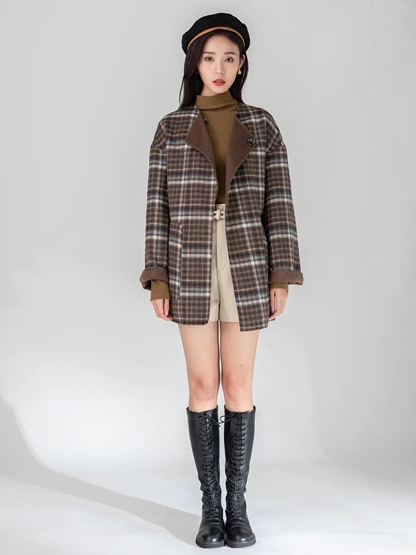 ​Lidysoso2021秋冬季咖啡色格子大衣