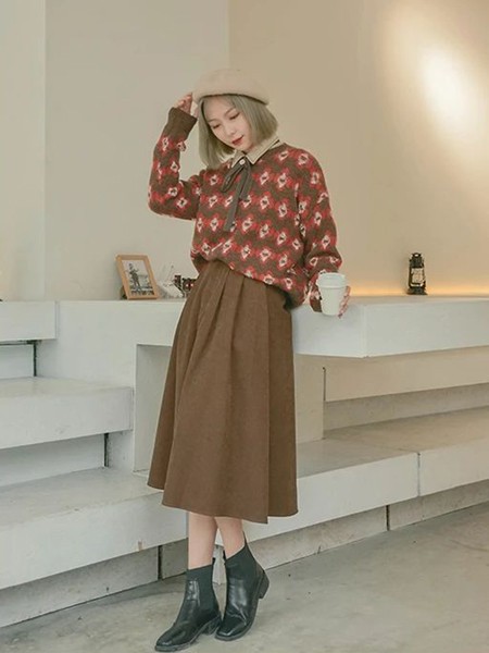 香妲儿女装2021秋冬季咖啡色长款半身裙