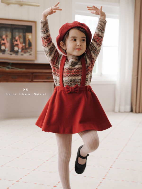 小而美2021秋冬季酒红色纯色背带裙