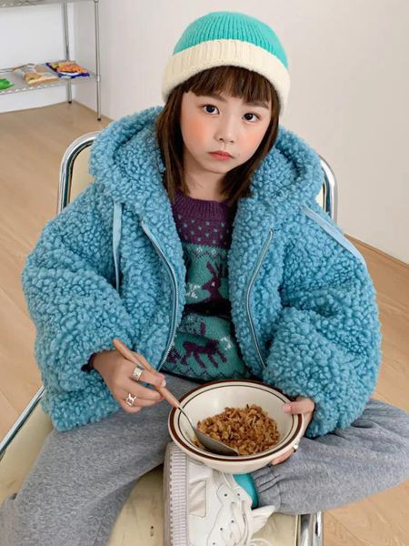 法语2021秋冬季蓝色连帽外套