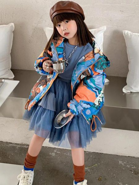 法语2021秋冬季蓝色印花外套