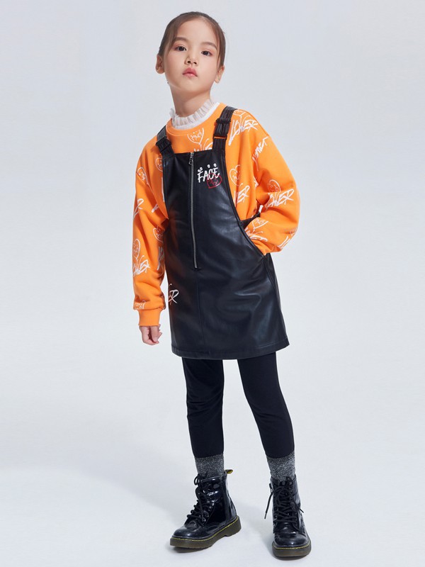 卡宾2021秋冬季黑色印花背带裤