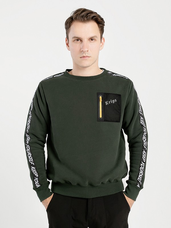 ​KRIPS休闲装2021秋冬季墨绿色印花T恤