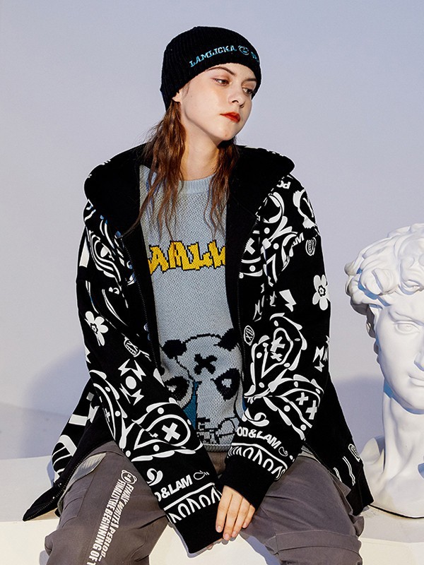 LAMLICKA休闲装2021秋冬季黑色印花外套