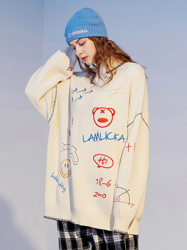 LAMLICKA休闲装2021秋冬季白色印花T恤