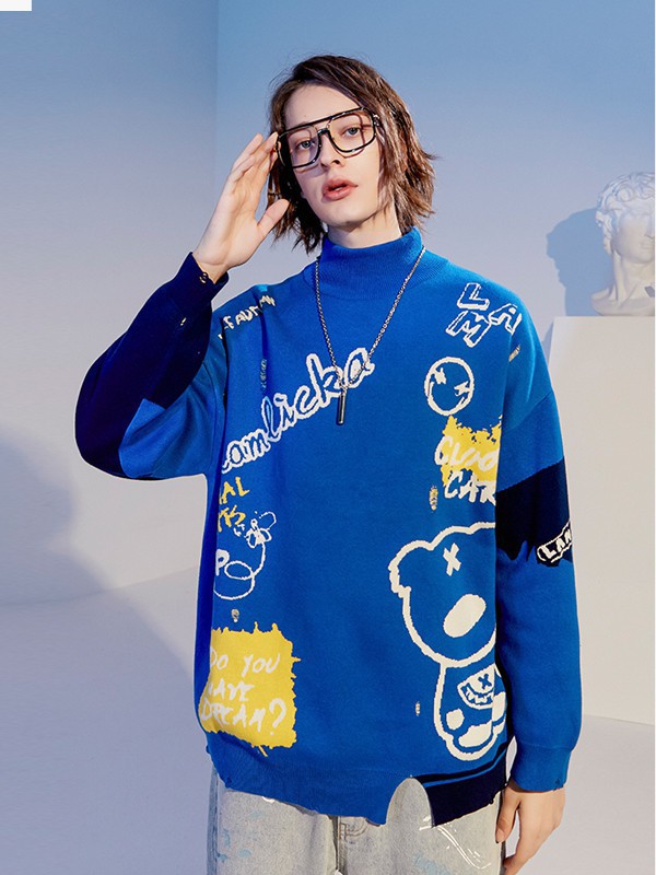 LAMLICKA休闲装2021秋冬季蓝色印花T恤