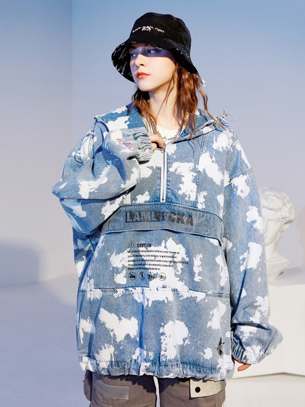 LAMLICKA休闲装2021秋冬季蓝色印花卫衣