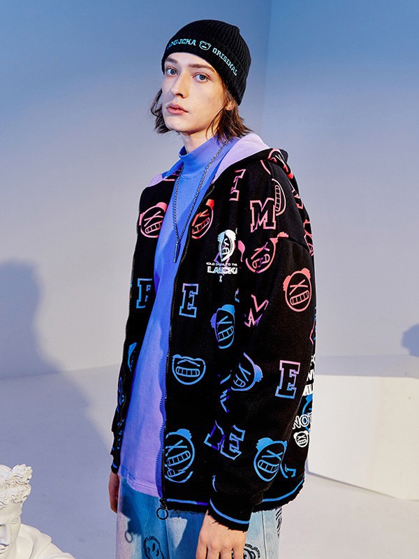 LAMLICKA休闲装2021秋冬季黑色印花外套