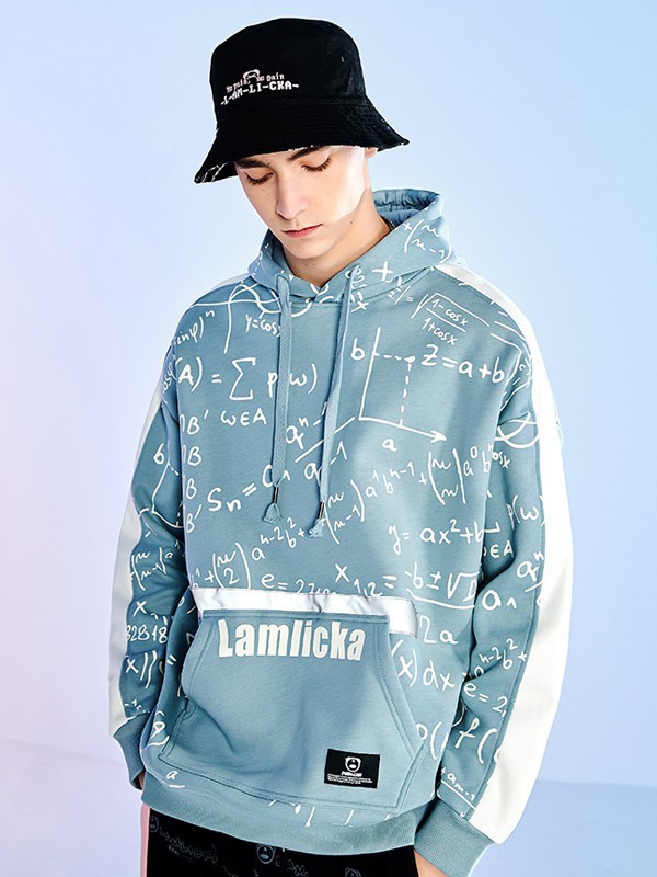 LAMLICKA休闲装2021秋冬季蓝色印花卫衣