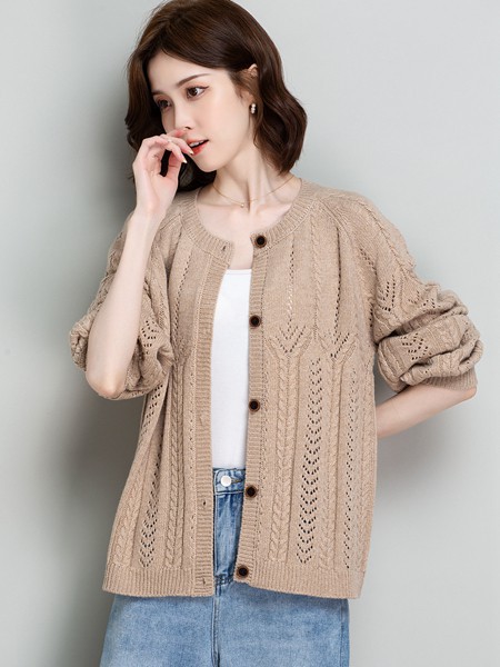 Modeern女装2021秋冬季棕色纯色毛衣