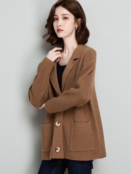 Modeern女装2021秋冬季咖啡色纯色毛衣