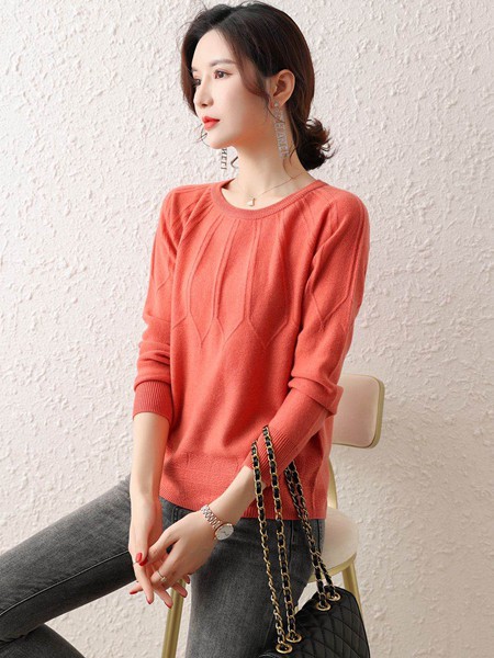 Modeern女装2021秋冬季橙色纯色针织衫