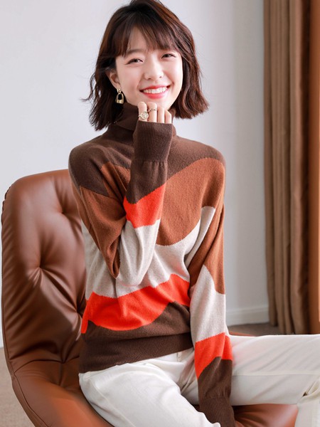 Modeern女装2021秋冬季拼色印花针织衫