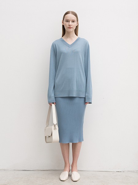 apMStyle女装2021秋冬季蓝色纯色包臀裙