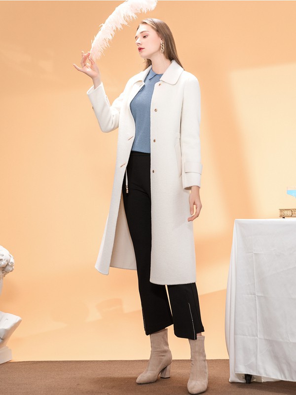 ​伊诗夏兰薇2021秋冬季白色纯色大衣