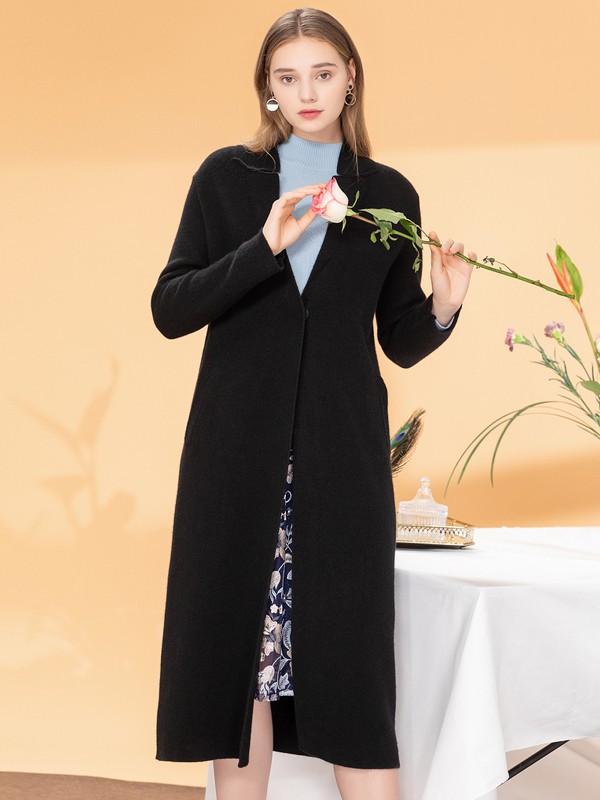 ​伊诗夏兰薇女装2021秋冬季黑色纯色大衣