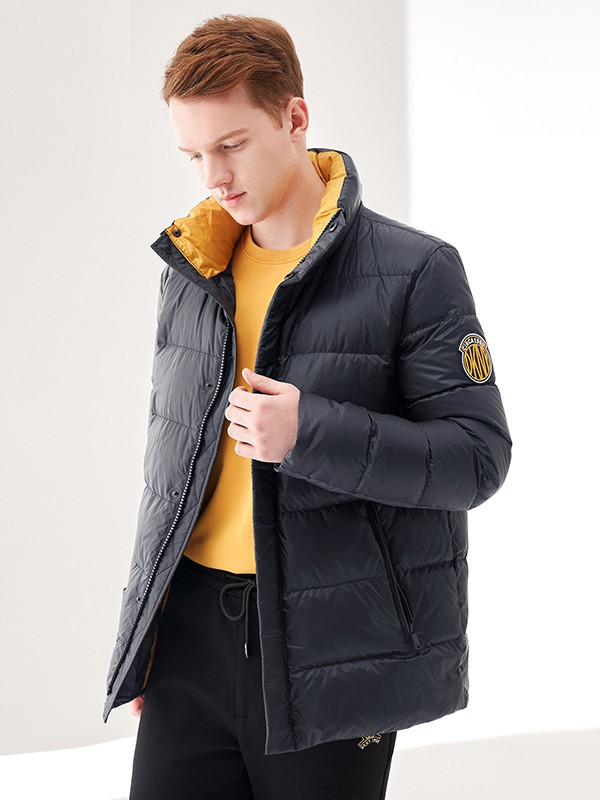 DKNYJEANS男装2021秋冬季黑色印花羽绒服