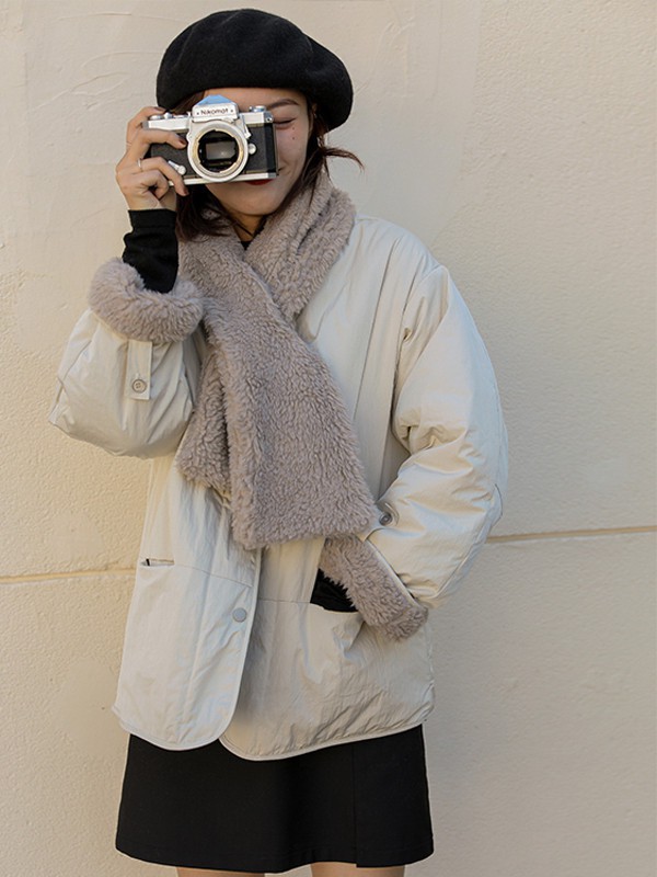 ​拙列女装2021秋冬季白色纯色派克服