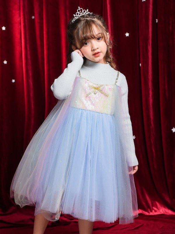 ​永丽公主2021秋冬季蓝色纱网连衣裙