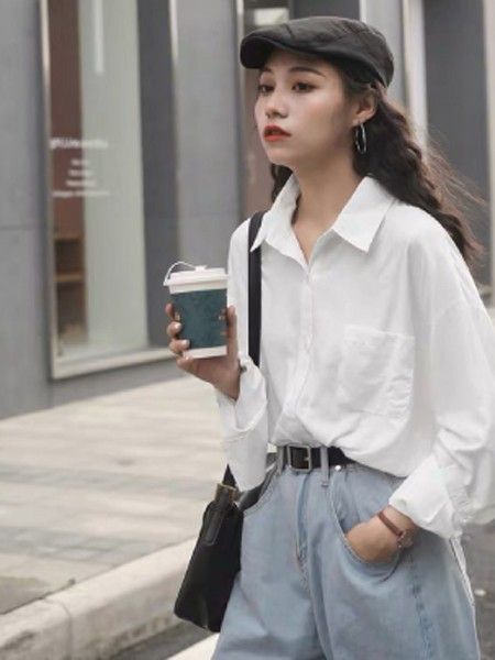 觅瑞女装2022春夏季白色纯色衬衫