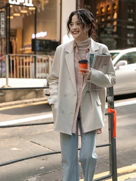 觅瑞女装2022春夏季浅蓝色纯色长裤