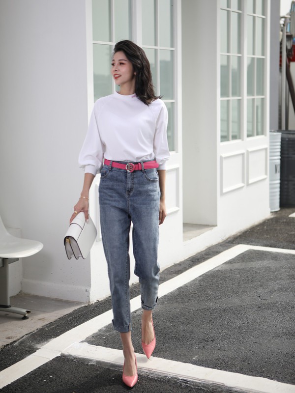 花螺2022春夏季藏蓝色纯色长裤