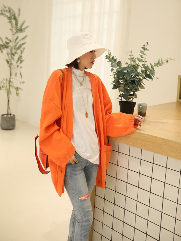 花螺2022秋冬季橙色纯色外套