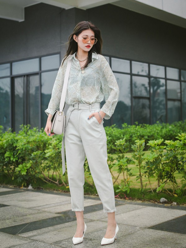 花螺2022春夏季白色纯色七分裤