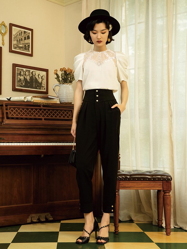 电影时装2022春夏季黑色纯色长裤