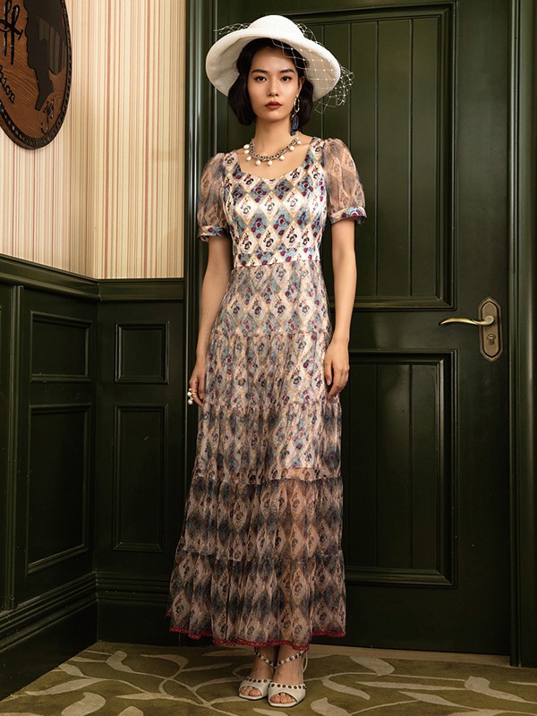 电影时装女装2022春夏季白色印花连衣裙