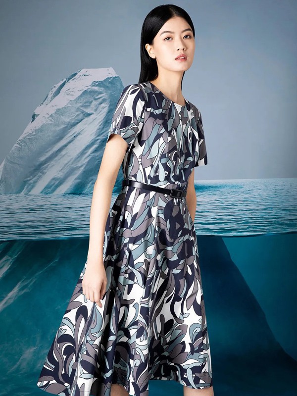 卡莉朵拉女装2022春夏季灰色印花连衣裙