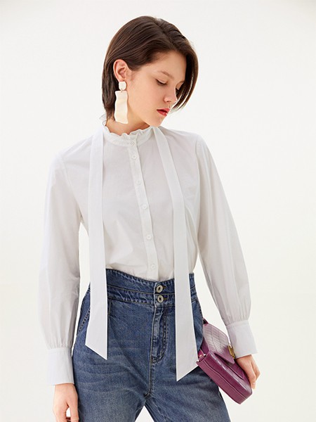 ​vizaviza2021秋冬季白色纯色衬衫