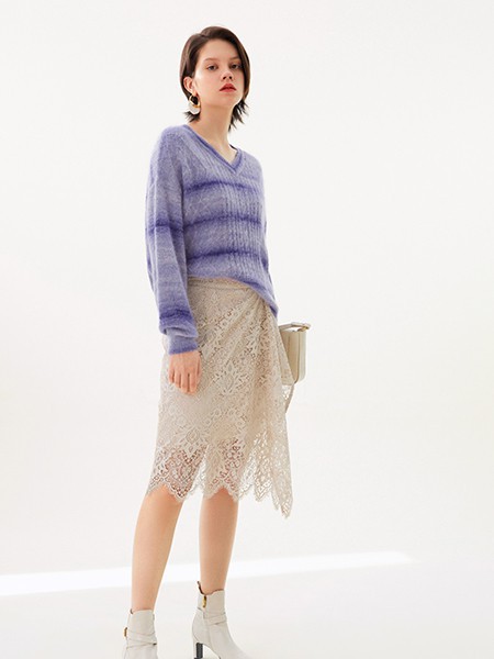 ​vizaviza2021秋冬季紫色条纹毛衣