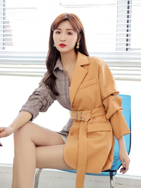 纯袖女装2022春夏季拼色条纹大衣