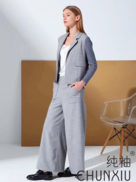 纯袖女装2022春夏季灰色纯色阔腿裤