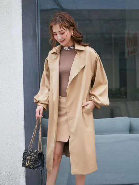 纯袖女装2022春夏季卡其色纯色大衣