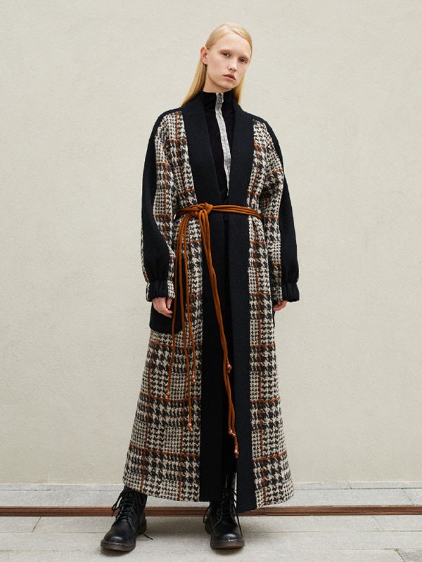 Vmajor女装2022春夏季拼色格子大衣