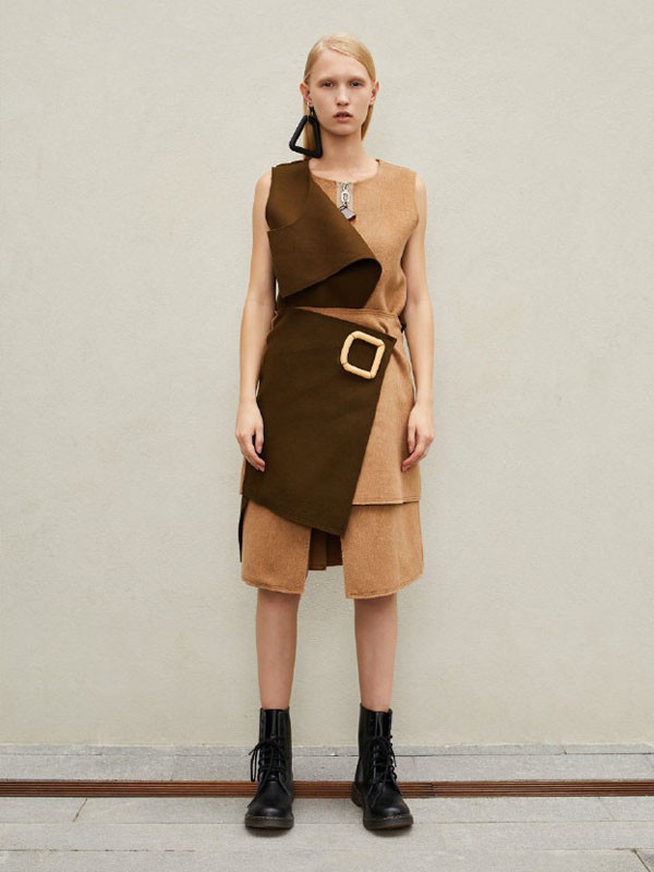 Vmajor女装2022春夏季拼色拼接上衣