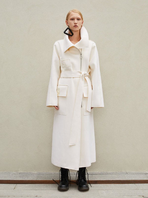 Vmajor女装2022春夏季白色长款大衣