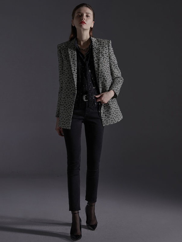 艾琳睿女装2021秋冬季灰色豹纹西装