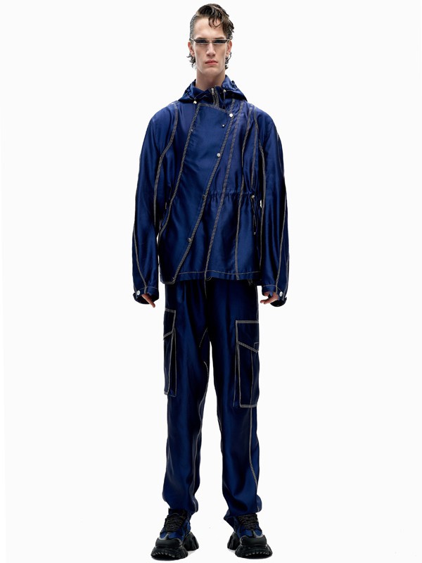 ​angelChen女装2021秋冬季蓝色纯色长裤