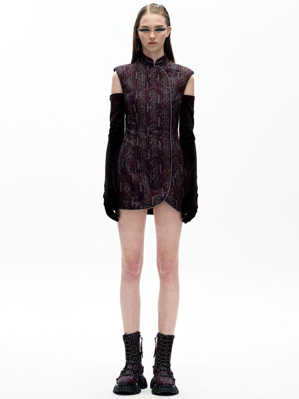 ​angelChen女装2021秋冬季咖啡色印花连衣裙